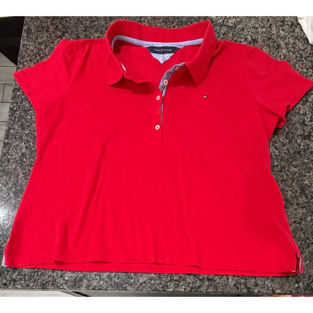 Tommy Hilfiger Mens Red Short‎ Sleeve Polo Shirt TJTATK651E Pique Knit XL